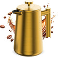 French Press Coffee Maker Stainless Steel French Press 34 Oz / 1L Large Insulated Double Wall Coffee Maker with 3 Extra Mesh Filters Satin Finish Gold