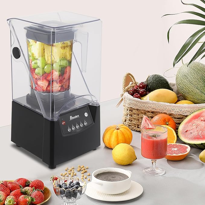 2600W Commercial Blender with Soundproof ShieldLow Noise 1.8L Fruit Juicer Ice Smoothie Mixer Blender23000r/min Professional Soundproof Smoothie Machine for Kitchen Fruits Shakes