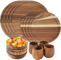 16 Pcs Acacia Wood Dinnerware Set Includes 4 pcs 9.8-in Round Plates 4 pcs 7.9-in Round Plates 4 Solid Wood Bowls and 4 Tea Cups Easy to Clean &amp Lightweight Perfect for Meals Snacks &amp D