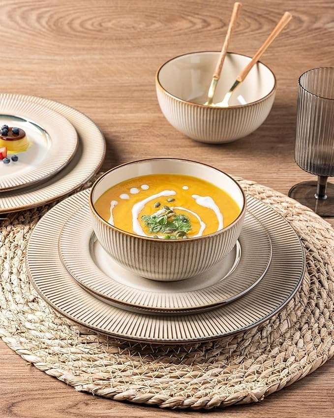 GBHOME Ceramic Dinnerware Sets 18 Piece Embossed Elegant Stoneware Plates and Bowls Sets Housewarming Wedding Gift | Dishwasher &amp Microwave Safe | Dishes Set Service for 6