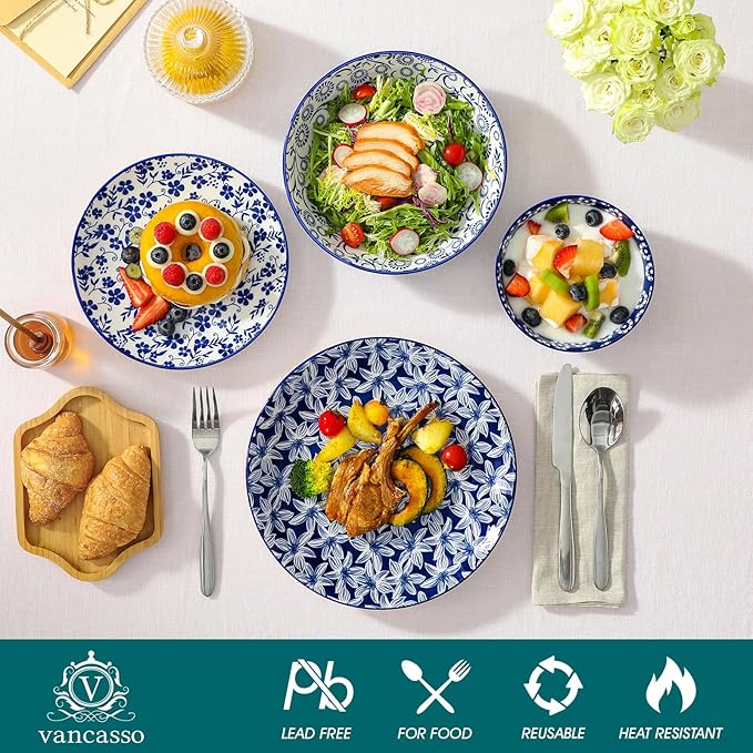 vancasso SELENE Plates and Bowls Set for 6 24 Pieces Dinnerware Sets and 6 oz Ceramic Ramekins Set of 6 Microwave &amp Dishwasher Safe