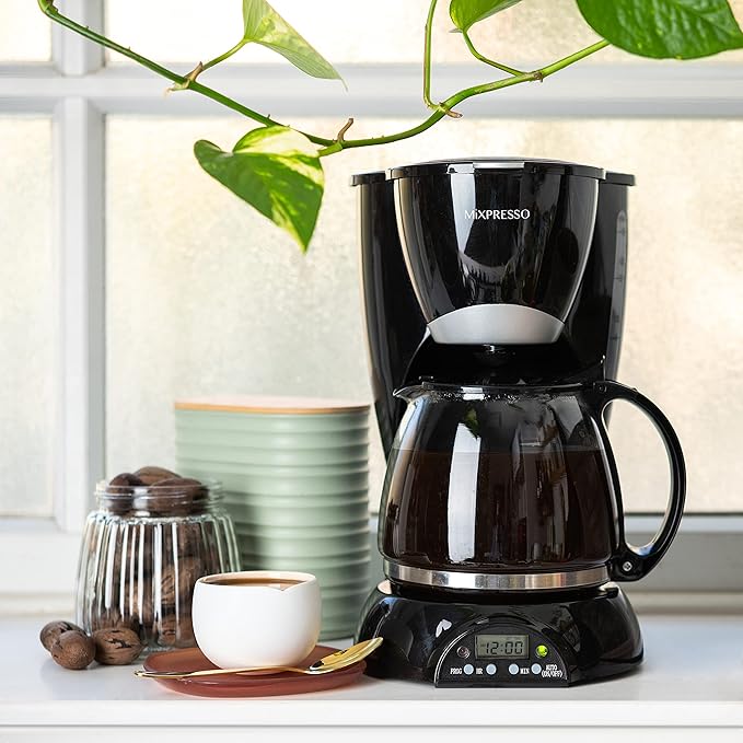 Mixpresso 8-Cup Drip Coffee Maker Programmable Coffee Pot Machine Including Reusable &amp Removable Coffee Filter Black Electric Coffee Maker