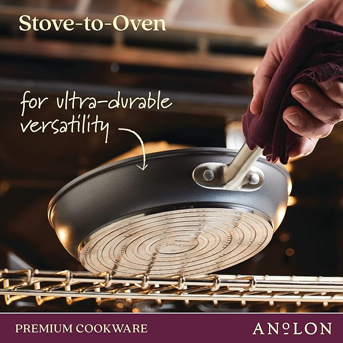 Anolon Accolade Forged Hard Anodized Nonstick Cookware Pots and Pans Set 12 Piece - Moonstone Gray + Anolon Gourmet Nonstick Bakeware Set with Nonstick Cookie Sheets / Baking Sheets - 3 Piece Graphi