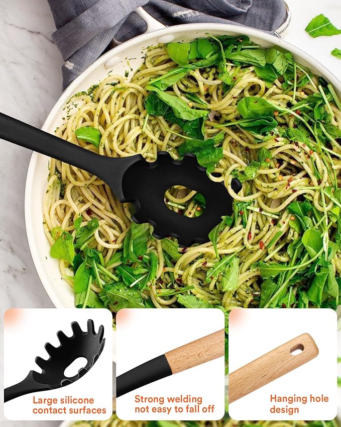 Kitchen Utensils Set 13PCS Silicone Cooking Utensils Heat Resistant Kitchen Utensil Spatula Set for Nonstick Cookware Wooden Handles Kitchen Gadgets Tools Set