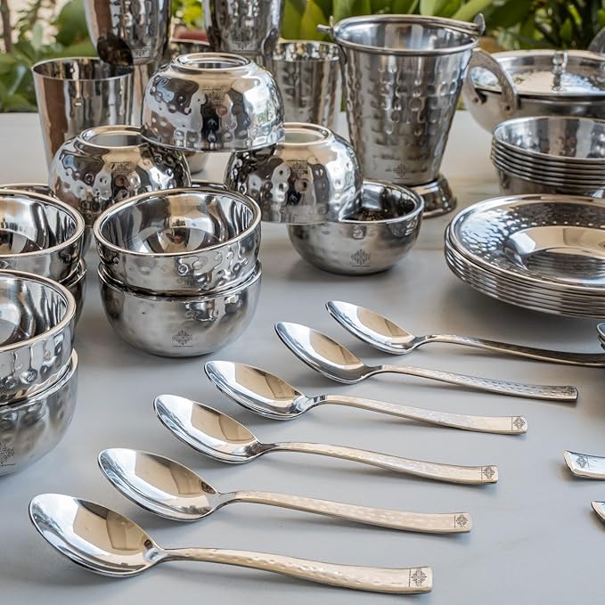 Indian Art Villa Stainless Steel Dinner Set/Thali Set of 52 Pieces Dinnerware Tableware Or Crockery