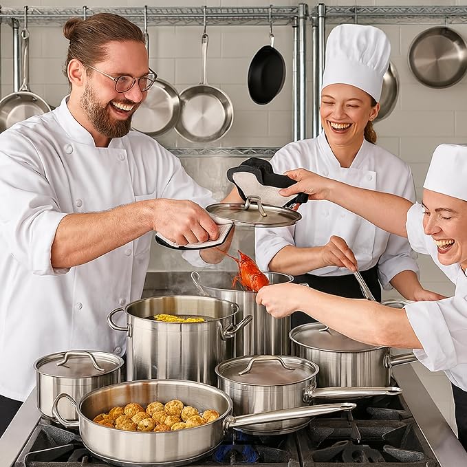 Stainless Steel Pots and Pans Set Induction Cookware Set Whole-Clad Tri-Ply Stainless Steel Pan Set with 8 And 12 Frying Pans 4 Qt Saucepan And 8 Qt Stockpot (6 Piece)