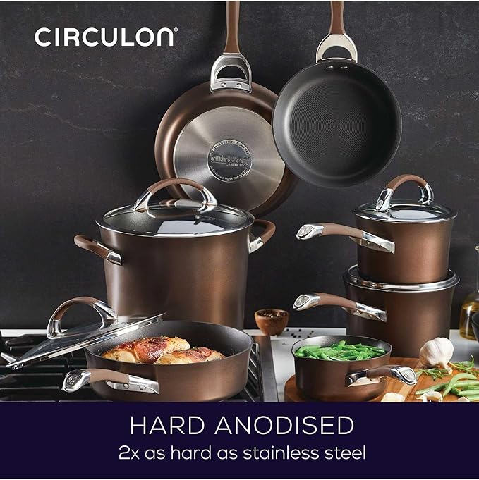 Circulon Symmetry Dishwasher Safe Hard Anodized Nonstick Cookware Pots and Pans Set 11-Piece Chocolate