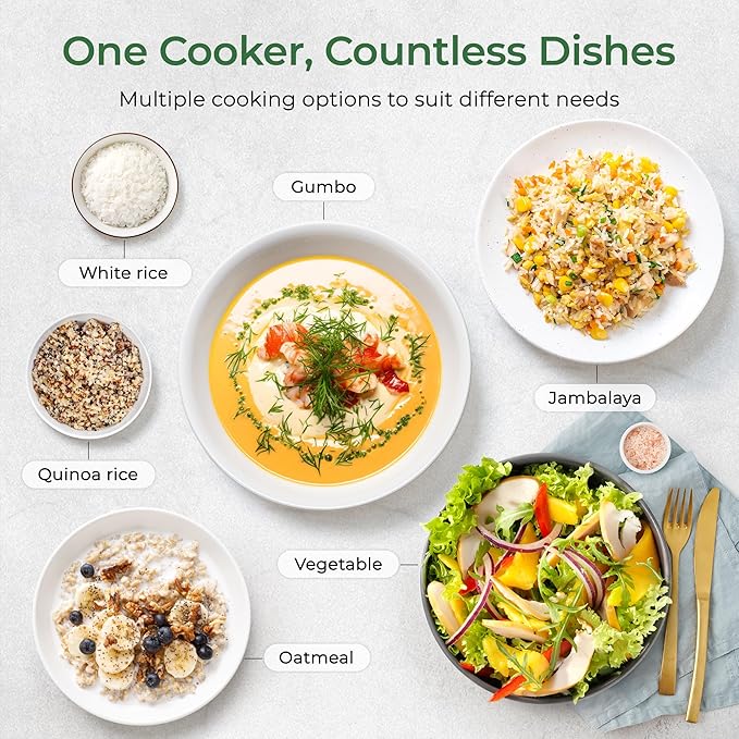 TOKIT Rice Cooker Small 3 Cup Uncooked /6 Cup Cooked Modern Multifunctional Mini Rice Cooker with 24-H Timer &amp Warmer for 1-3 People Ceramic Coated Non-Stick Pot 8 Cook Functions Avocado Green