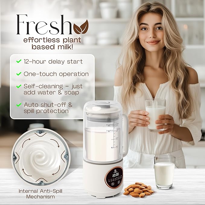 New 8-in-1 Nut Milk Maker 50 oz– Almond Soy Oat Coconut Milk Dairy-Free Milk Plant-Based Milk Smoothie with 12 blades- Features Delay Start Self-Cleaning &amp Milk Frother- Recipe Book &amp M