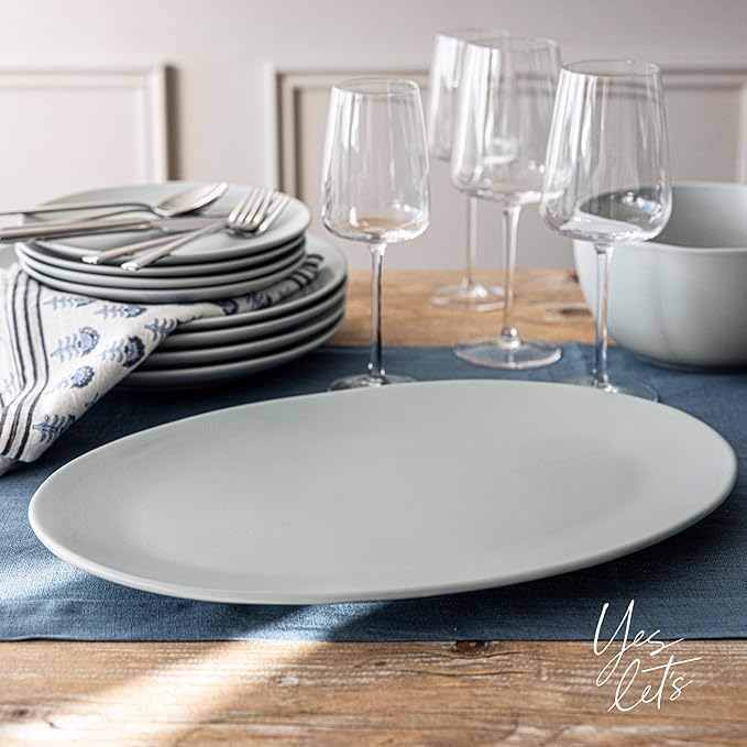 over&ampback Coupe Stoneware Serving Platter - Elegant 1-Piece Oval Serving Platter to Complete Your Kitchen Set - 16.4 x 11.5 - Semi-Matte Fog Blue