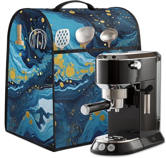 Kitchen Aid Mixer Cover Blue Marble Gold Stand Mixer Cover Compatible with 6-8 Quarts Stand Mixers Dust Covers with Zipper Pocket Foldable Washable Kitchen Aid Organizer Bag