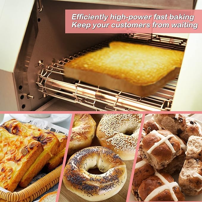 Commercial Toaster Conveyor 150slices/HourStainless Steel Conveyor Toaster for Bun Bagel Bread Heavy Duty with 7 Speed Control/3 Toaster Mode Speed Control/3 Toaster Mode