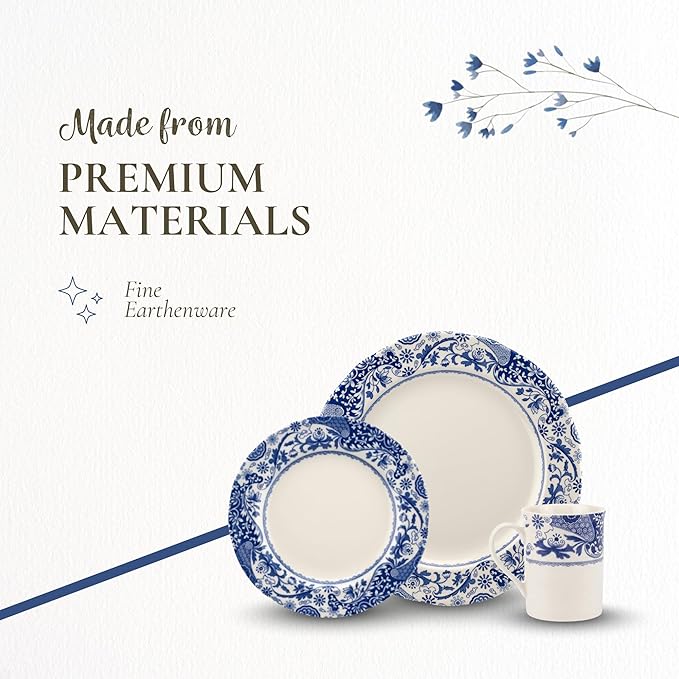 Spode Blue Italian Brocato 12 Piece Dinnerware Set | Service for 4 | Dinner Plate Salad Plate and Mug | Made of Fine Earthenware | Microwave and Dishwasher Safe