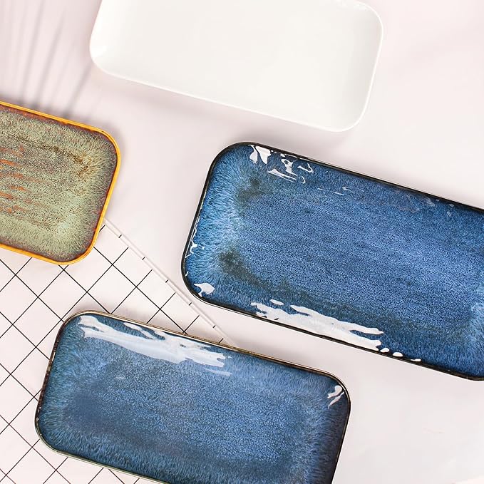 Porcelain Dinner Plates Blue 2 PCS Serving platters for entertaining for Fruit cheese snack Bread cupcake Salad - Scratch Resistant durable Microwave Dishwasher Safe
