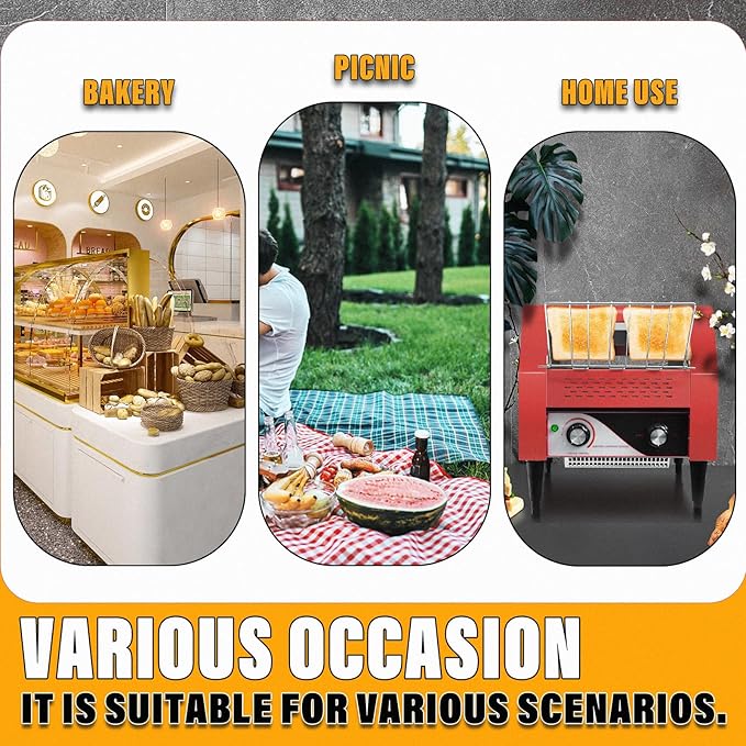 Commercial Conveyor Toaster 300 Slices/Hour Red Conveyor Toaster 3 Modes/7 Speeds Stainless Steel Tabletop Toaster for Toast Bagels and Other Baked Breads