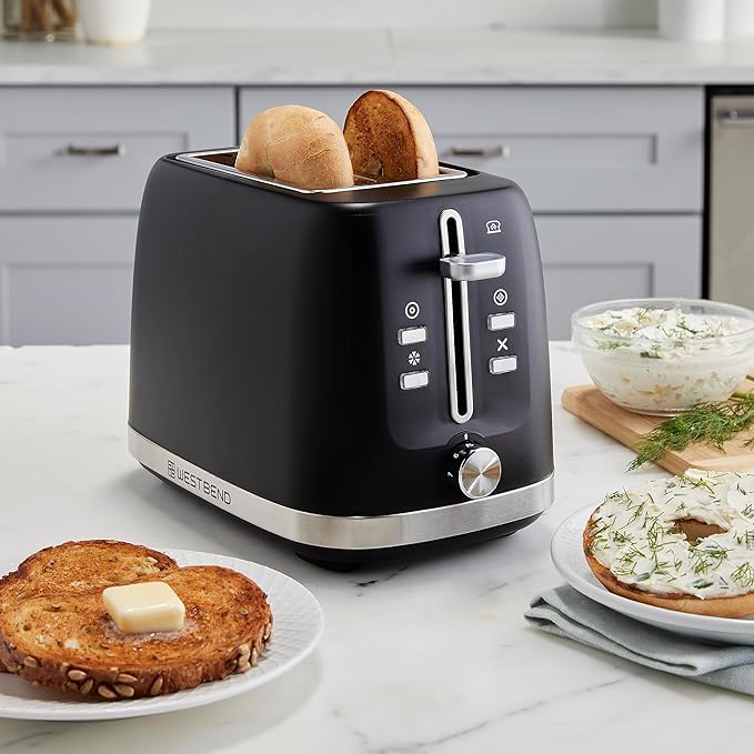 West Bend Toaster 2-Slice Extra-Wide and Deep Slots with 3 Functions and 7 Shade Settings Manual Toast Lift Lever Auto Shut-Off and Removable Crumb Tray 750-Watts Black