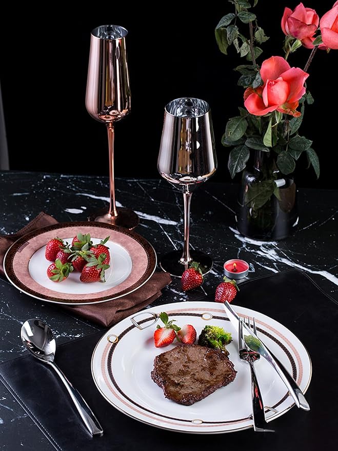 European Style Dinnerware Set Service for 6 Bone China Dinnerware Sets Unbreakable Porcelain Dinner Sets Coffee Cup and Saucer Tableware Set Steak Dinner Plates Dish Set belt