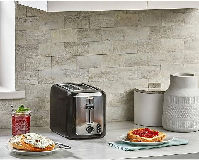 2-Slots Bread Toaster with Extra Wide Slots Multiple Toast Settings Removable Crumb Tray Black and Stainless Steel Finish