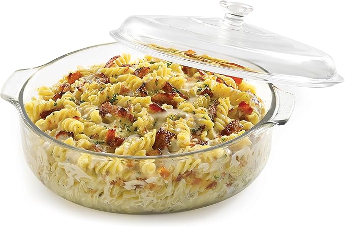Libbey Round Casserole Dish with Lid Elegant Glass Bakeware with Lids Stackable Round Casserole Dishes for Oven Refrigerator Microwave and More