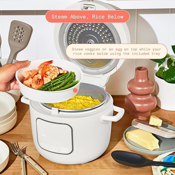 14 Cup Electric Rice Cooker Programmable Grain Cooker with Automatic Keep Warm Touch Display Ceramic Nonstick Inner Pot and Steam Tray (White Icing)