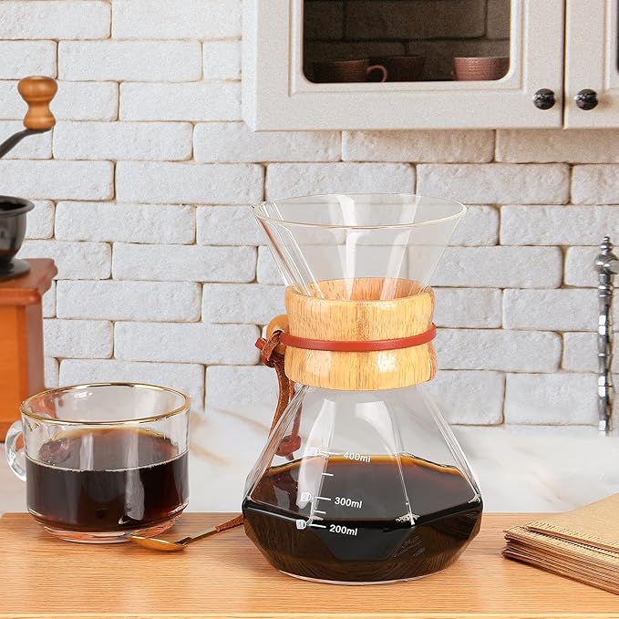 Puricon Pour Over Coffee Maker 15 oz with 40 Paper Filters Glass Coffee Dripper Holds 1 to 2 Cups Carafe Brewer for Home/Cafe Restaurant
