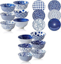 18 Pieces Ceramic Dinnerware - 12 Oz Dessert Bowls and 10.5 Inch Dinner Plates and 24 Oz Cereal Bowls Sets - Service for 6 - Vintage Blue