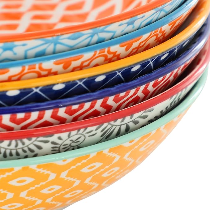 Elama Giovanna 6 Piece Assorted Design Porcelain Multi-Color Graphic Bowl Set Tableware Serveware Dinnerware Set Bowl Set (6 Piece)