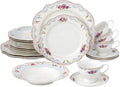 Joseph Sedgh Collection Romantic Bloom 20-Piece Bone China Dinnerware Set Service for 4 Floral with Blue and Gold Trim