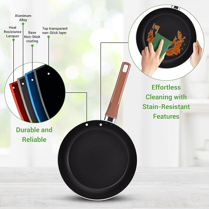 NutriChef Kitchenware Pots &amp Pans - Stylish Kitchen Cookware Set Non-Stick (13-Piece Set) Brown One Size (NCCWA13BR.5)