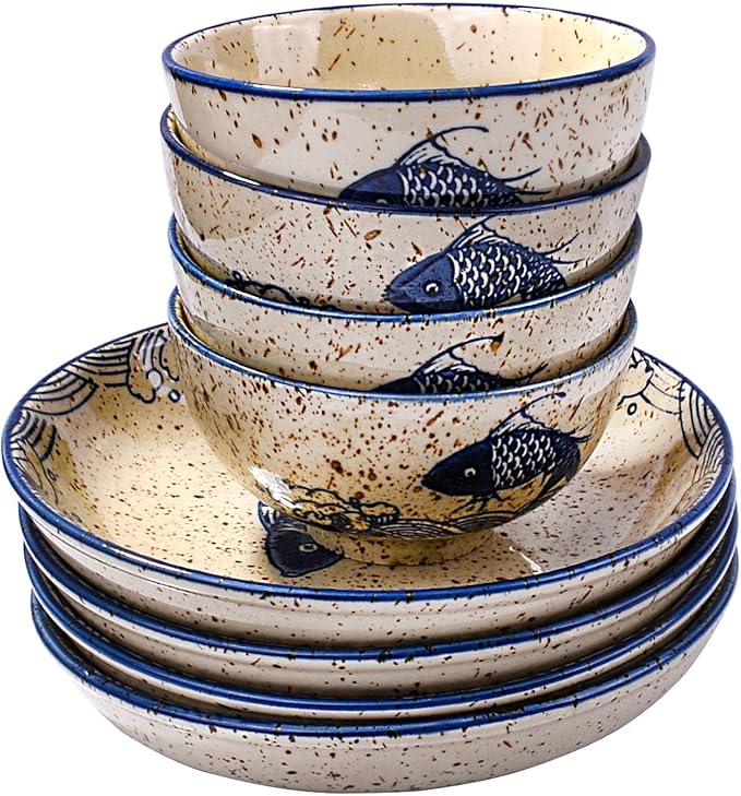 Ceramic Dinnerware Set of 84 Pieces 7 Inch Plates and 4 Pieces 4.45 Rice Bowls Dishwasher &amp Microwave Safe