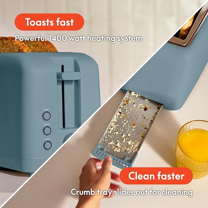 bella 4 Slice Slim Toaster Fits-anywhere Kitchenware 6 Setting Shade Control with Reheat &amp Cancel Buttons Fits Sourdough 10” Long Slot Anti Jam &amp Auto Shutoff 900 Watt Surf