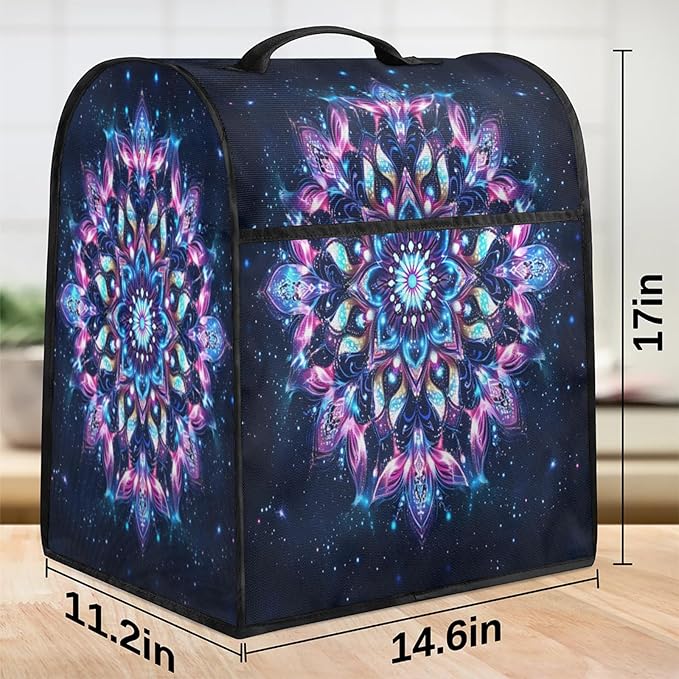 Kitchen Aid Mixer Cover Flowers Ethnic Mandala Purple Stand Mixer Cover Compatible with 6-8 Quarts Stand Mixers Dust Covers with Zipper Pocket Foldable Washable Kitchen Aid Organizer Bag