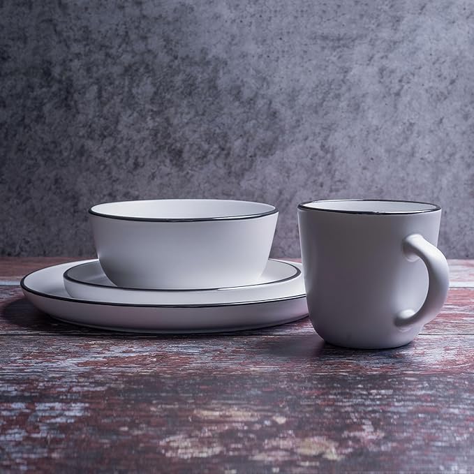 MÜLLERHEIM 903 Minimalist Collection 32-Piece Contemporary Ceramic Stoneware Dinnerware Sets for 8 Matte Frost White Plates and Bowls sets Dinner Plates Set Salad Dish Set Bowls Cup