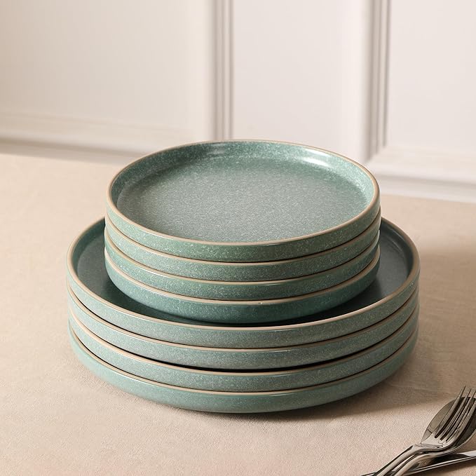 Earth &amp Clay Amber 24-Piece Dinnerware Set Stoneware Dishwasher and Microwave Safe Plates and Bowls Set Dish Set for 8 Green