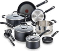 T-fal Experience Nonstick Cookware Set 12 Piece Induction Oven Broiler Safe 350F Kitchen Cooking Set w/Fry Pans Saucepan Stockpot Kitchen Utensils Pots and Pans Dishwasher Safe Black