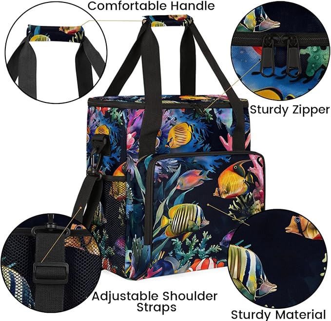 Ocean Fish Travel Coffee Maker Carrying Bag Large Organizer Storage Tote Bag Insulated Reusable Cooler Grocery Bags