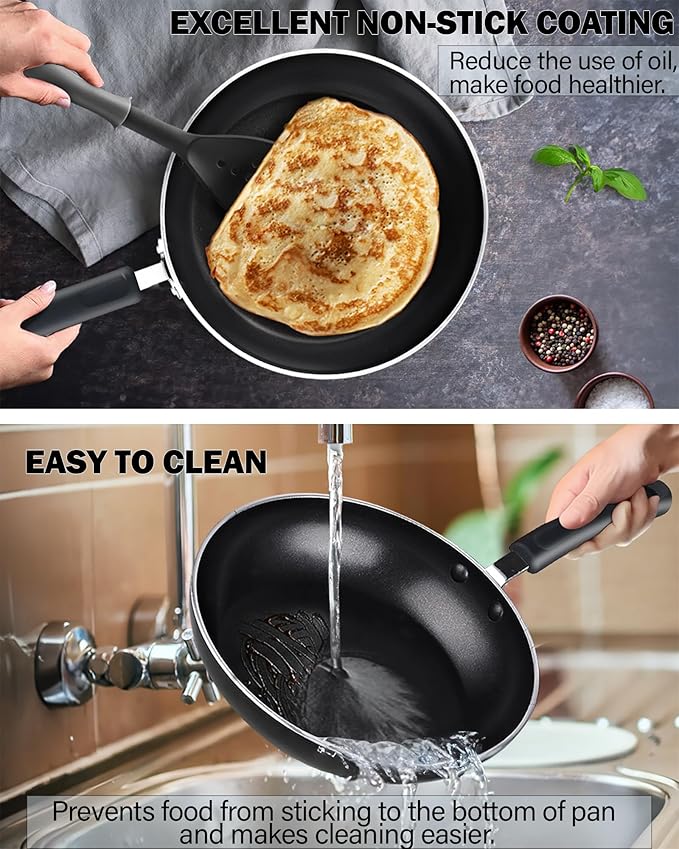 Cook N Home Pots and Pans Nonstick Kitchen Cookware Sets include Saucepan Frying Pan Stockpots 8-Piece Heavy Gauge Stay Cool Handle Black