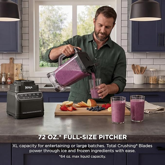 Ninja Kitchen System | All-in-One for Smoothies Frozen Drinks Veggie Chopper &amp More | With Full-Size Pitcher 8 Cup Food Processor Bowl (2) 18 oz. Cups | 1200 Watt | Dark Grey | BR601AMZ