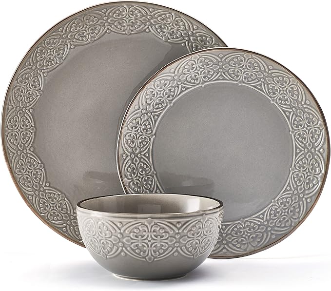 Pfaltzgraff Emma 12 Piece Dinnerware Set Service For 4 Gray