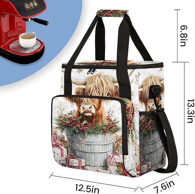 Western Cow Coffee Maker Travel Bag Highland Cow Insulated Grocery Bag Travel Picnic Leakproof Cooler Bags With Shoulder Strap