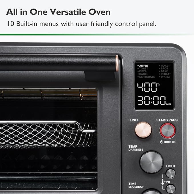 VAL CUCINA Infrared Heating Air Fryer Toaster Oven Combo Non-toxic Enamel-coated Interior 26.3 QT Countertop Convection Oven 10-in-1 Combo 6-Slice Toast 12-inch Pizza with Enamel Baking Pan
