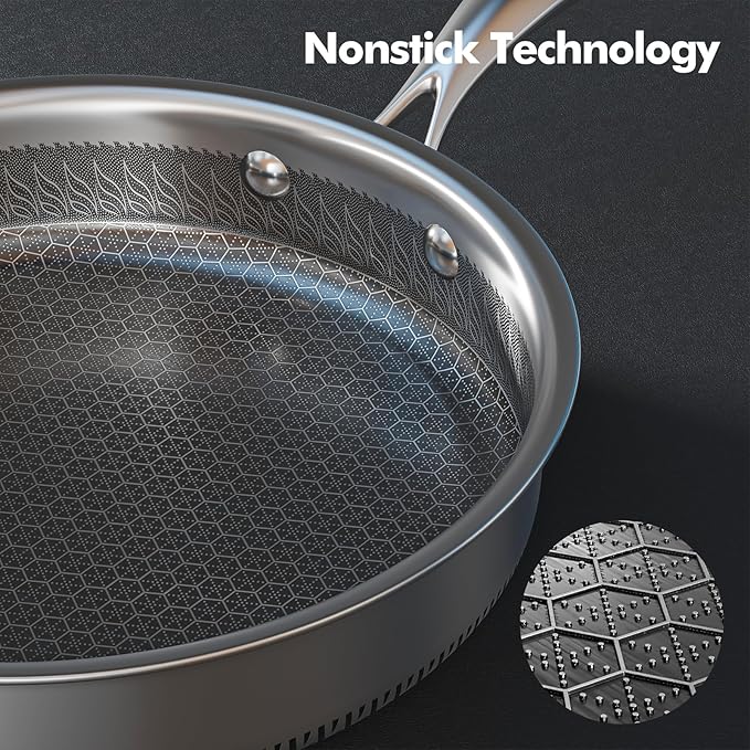 AuFranc® Hybrid Nonstick Stainless Steel Pots and Pans Set Induction Cookware Set with Tempered Glass Lids Non-stick Pot and Pan Set Suitable for All Cooktops Non-Toxic Dishwasher &amp Oven Safe