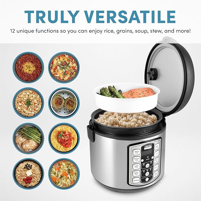 Aroma Housewares Professional Plus ARC-5000SB 20 Cup (Cooked) Digital Rice Cooker Food Steamer Slow Cooker Stainless Exterior/Nonstick Pot Silver Black 10-cup uncooked/20-cup cooked/4QT