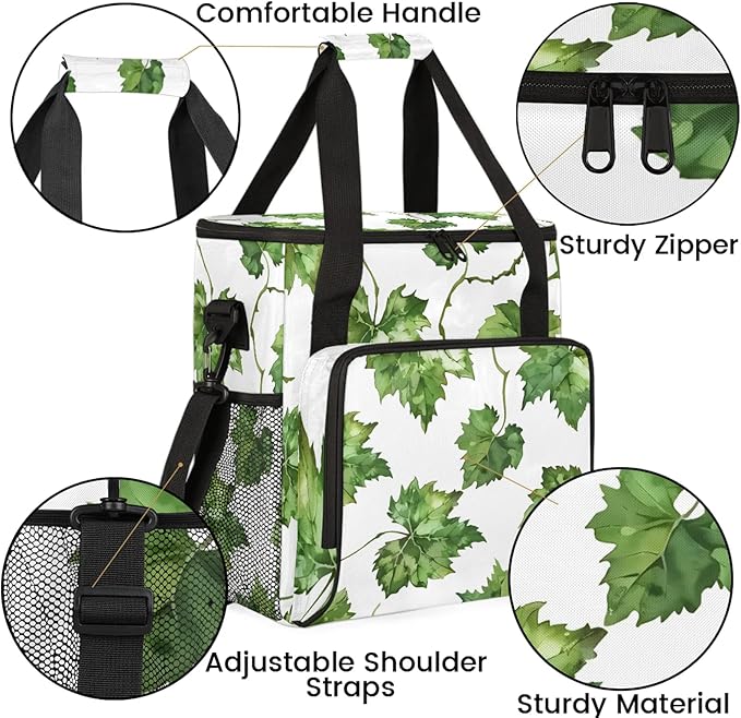 Grape Watercoor Plant Leaves Coffee Maker Carring Bag Large Insulated Storage Organizer Case Tote Bags with Shoulder Strap for Travel Work Picnic