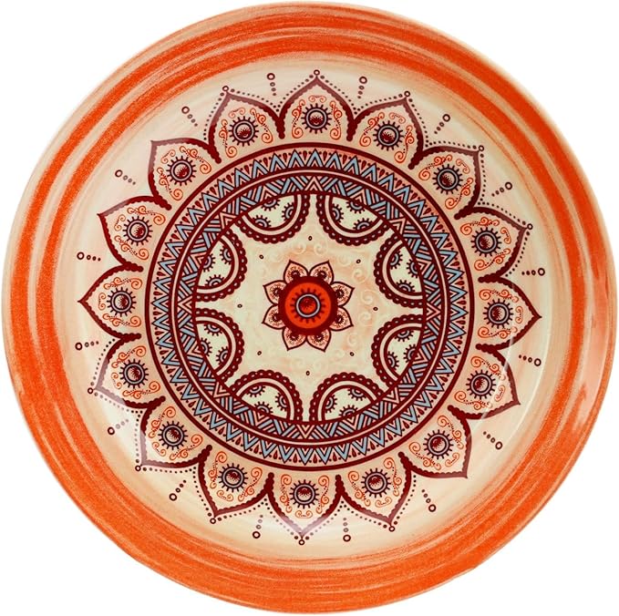 16 Piece Stoneware Dinnerware Set for 4 – Colorful Bohemian Style Plates and Bowls Microwave &amp Dishwasher Safe Rustic Glazed Finish (Rust)