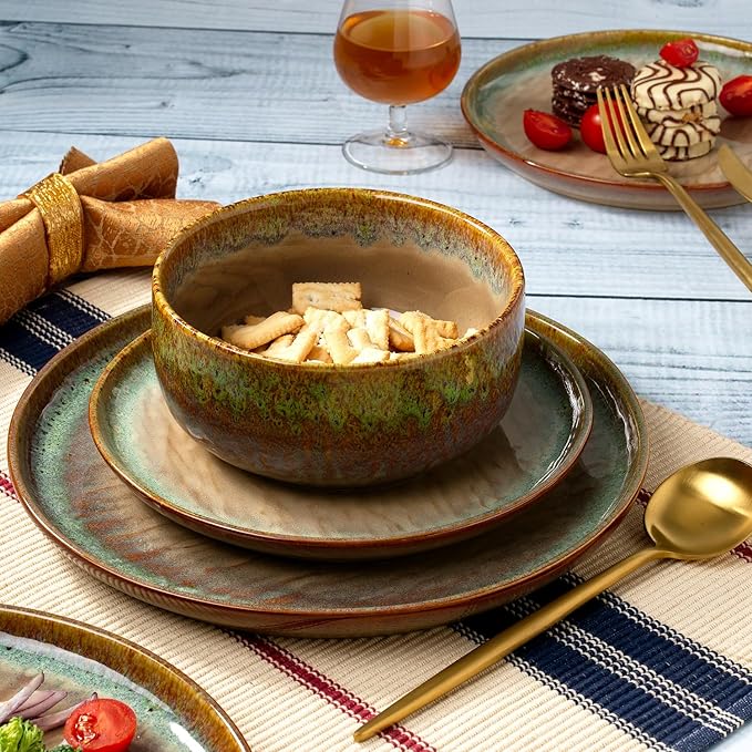 Joseph Sedgh Collection “Alyssa” 12-Piece Stoneware Dinnerware Set with Reactive Glaze Finish Service for 4 Brown Reactive Glaze