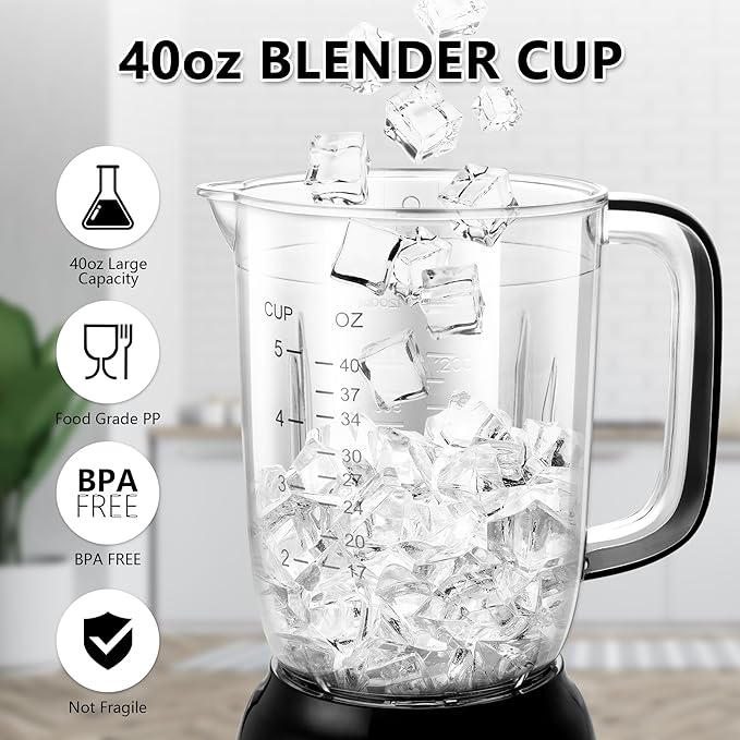 Bear Blender 2025 New 700W Smoothie Countertop Blender with 40oz Cup for Shakes and Smoothies 3-Speed for Crushing Ice Puree and Frozen Fruit with Autonomous Clean