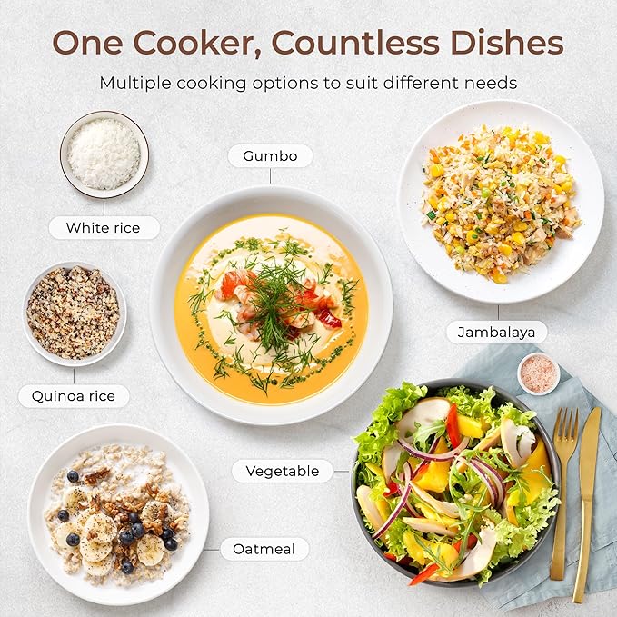 TOKIT Rice Cooker Small 3 Cup Uncooked /6 Cup Cooked Modern Multifunctional Mini Rice Cooker with Display Touch Button for 1-3 People Ceramic Coated Non-Stick Pot 8 Cook Functions - Cooking &amp War