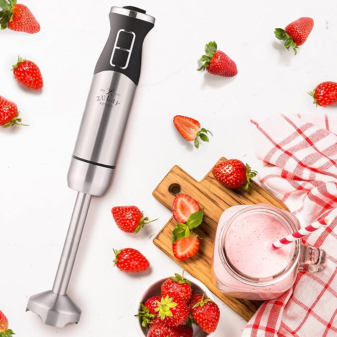 Zulay Immersion Blender Handheld - Durable Stick With Ultra-Sharp Stainless Steel Blades For Effortless Blending - Immersion Blender Set (No Cup) Matte Black)