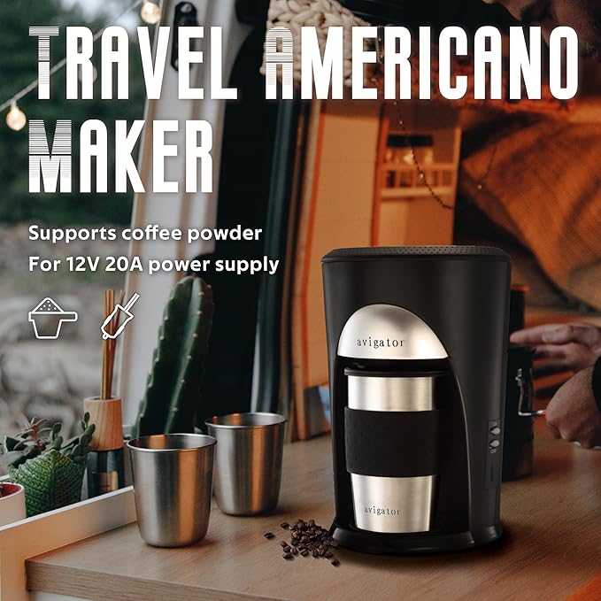 Portable Coffee Maker for Travel Camping Car Compact Drip Coffee Machine Single Serve with 10 oz Travel Mug for Traveling RV Office Home and Dorm 12V Black
